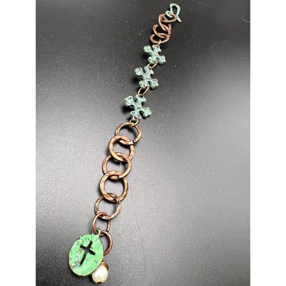 Hammered Copper and Patina Cross Bracelet - Picture 1 of 3